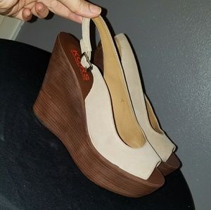Michael Kors Suede Wood Wedge Heel Platform Sandal